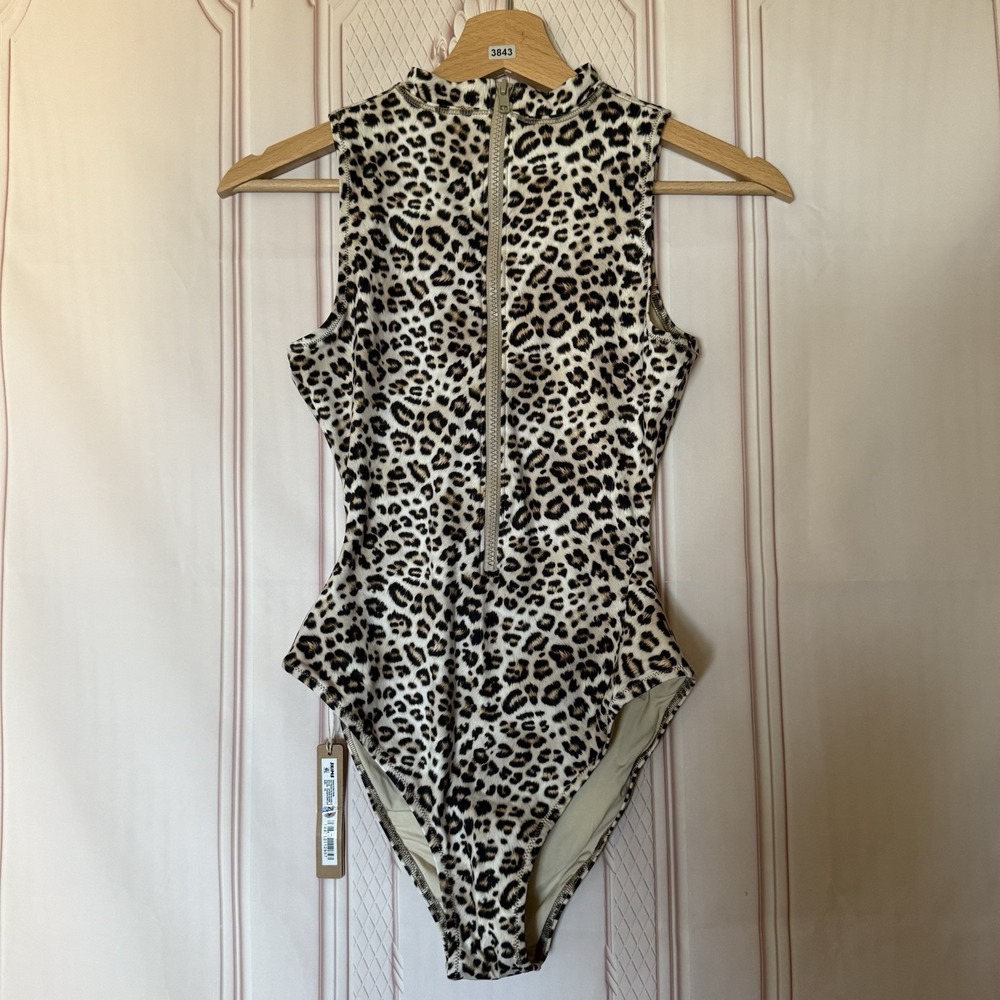 Skims Signature Swim Zip Front One Piece Champagne Leopard Print Sz XS NWT $96